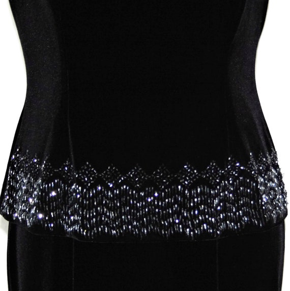 M 90s Black Velvet Dress Medium Petite, Maxi Bead… - image 3