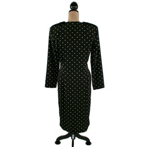 L 90s Black & Gold Polka Dot Dress Large, Long Sleeve Midi Dress with Pockets, 1990s Clothes Women, Vintage Clothing from MS CHAUS Size 14 image 8