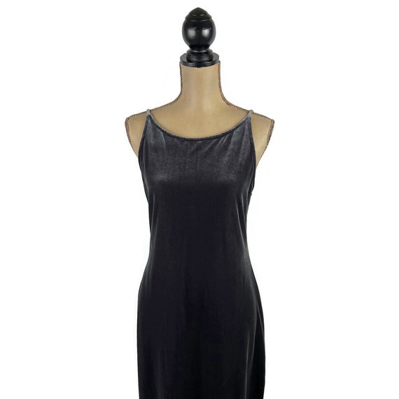 M 90s Dark Gray Velvet Maxi Dress Medium, Fitted … - image 3