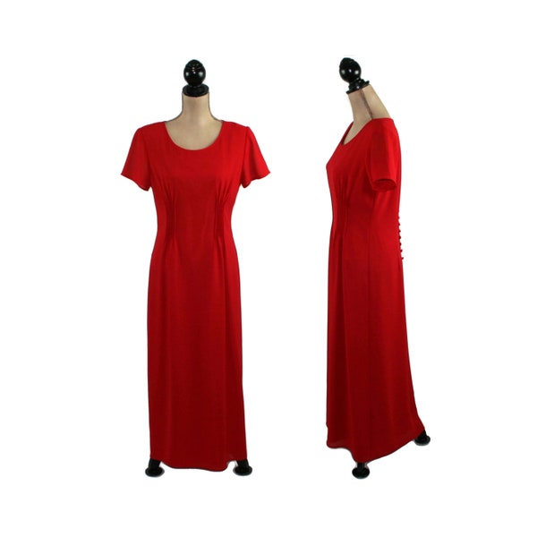 M 90s Modest Evening Dress Medium, Elegant Maxi Red Formal Long Cocktail Mother of the Bride, 1990s Clothes Women Vintage POSITIVE ATTITUDE