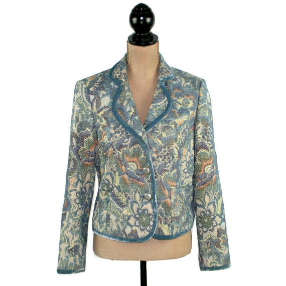 M Y2K Blue Floral Blazer Medium, Tapestry Jacket … - image 4