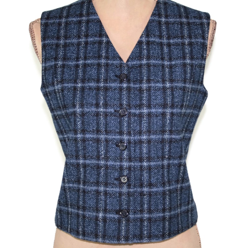 80s 90s Blue Plaid Vest Wool Waistcoat Women Small Size 6 Etsy