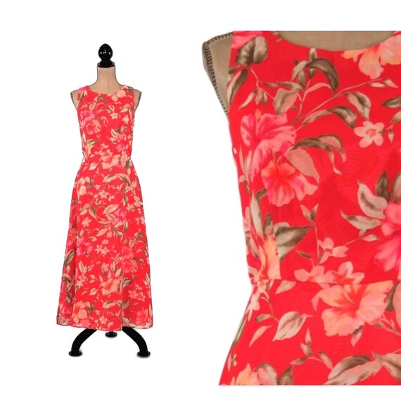 coral floral maxi dress