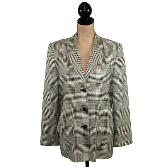 L 90s Black and White Houndstooth Blazer Large, P… - image 4