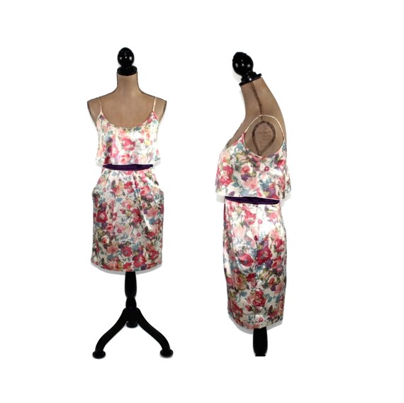 90s Spaghetti Strap Mini Dress XS, Floral Summer … - image 1