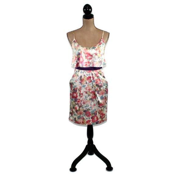 90s Spaghetti Strap Mini Dress XS, Floral Summer … - image 2