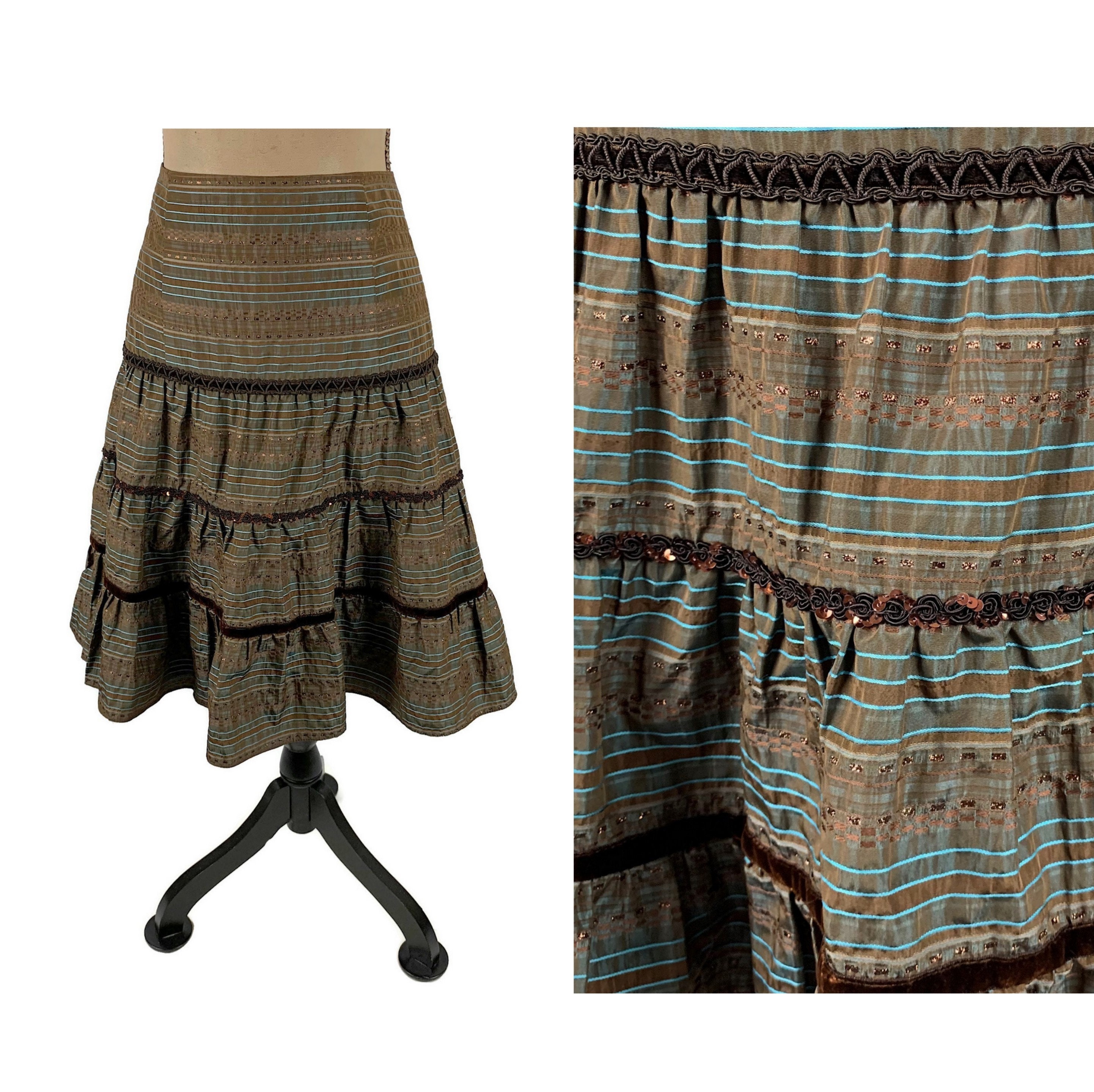 Y2K Midi Skirt Small Embellished Boho Fall Party Full Tiered - Etsy