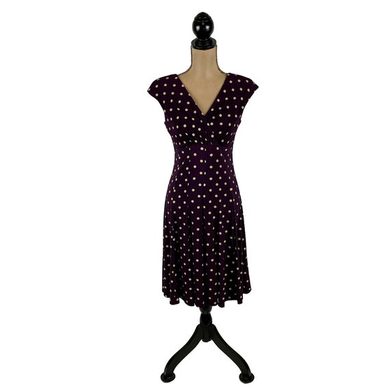 S Y2K Dark Purple Polka Dot Dress Small, Cap Slee… - image 4