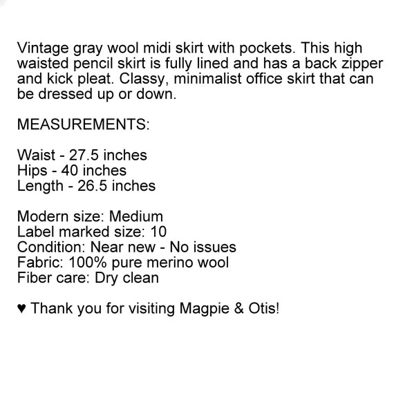 M 80s Gray Wool Pencil Skirt Medium, High Waist M… - image 9