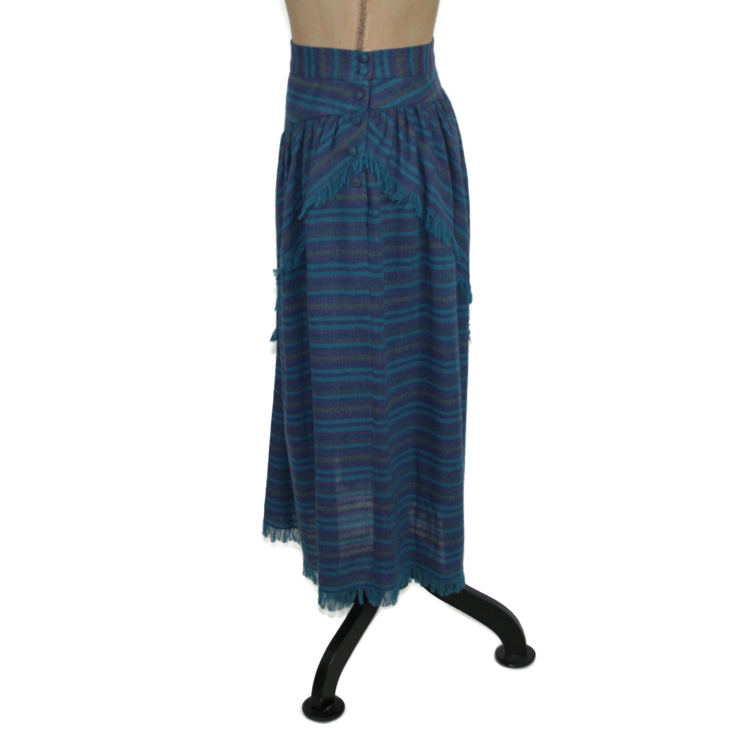 70s Midi Blue Woven Stripe High Waist Full Skirt Small Medium | Etsy