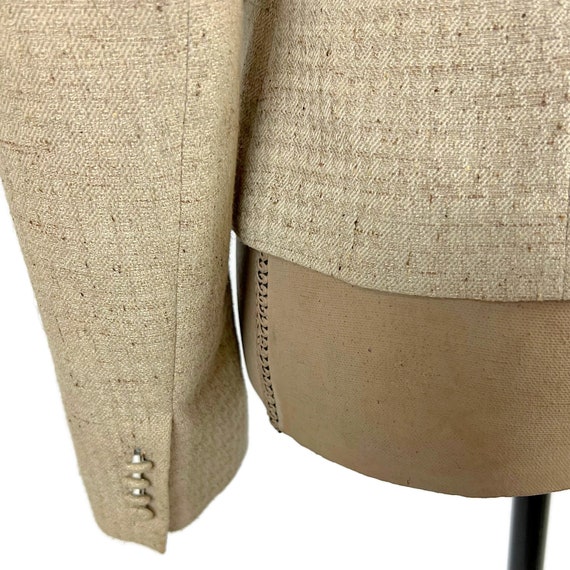 S 70s Tan Tweed Blazer Small, Fitted Tailored Sui… - image 4