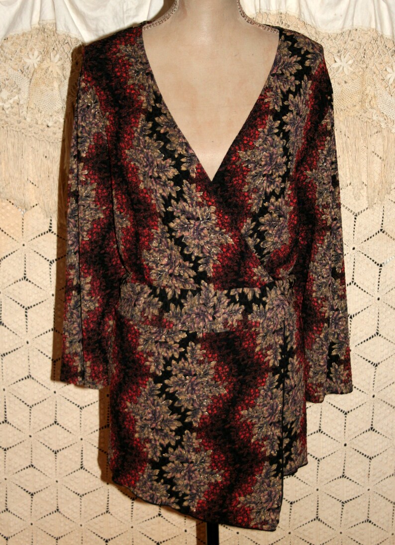 Womens Plus Size Tops 2X Blouse 34 Sleeve V Neck Black Print Fall Clothing Boho Bohemian Plus Size Clothing Coldwater Creek Womens Clothing