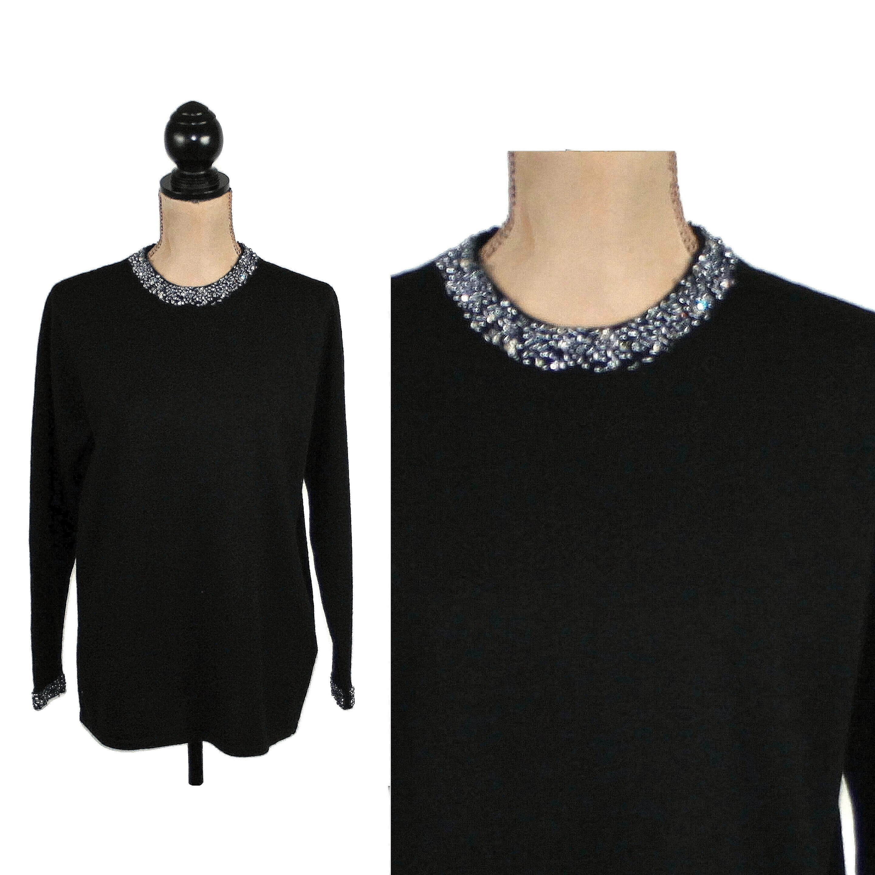 Black Beaded Sweater - Etsy