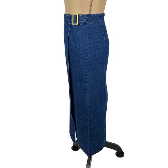 M 90 Long Denim Wrap Skirt Medium, Pencil Maxi Je… - image 6