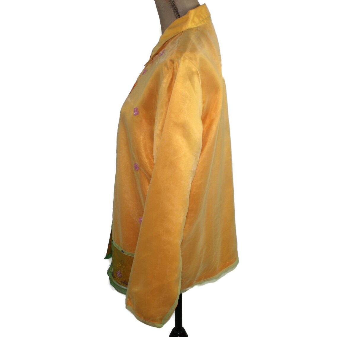 Long Sleeve Yellow Satin Blouse Large Collared Button up With | Etsy