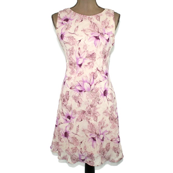 S 80s 90s Pastel Floral Chiffon Midi Dress Small,… - image 3