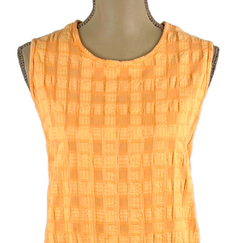 M-L 80s 90s Orange Gingham Summer Midi Dress, Seersucker Sleeveless Shift, Creamsicle Sundress Casual Clothes Women, Vintage RUSS BERENS USA image 2