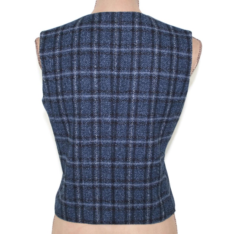80s 90s Blue Plaid Vest Wool Waistcoat Women Small Size 6 Etsy
