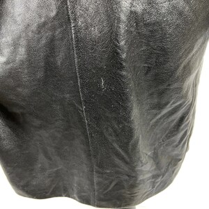 Vintage WILSONS Oversized Black Leather Coat Women, Round Shoulder Pad Dolman Sleeve 80s New Wave 90s Minimalist Trench Coat Medium to Large image 7