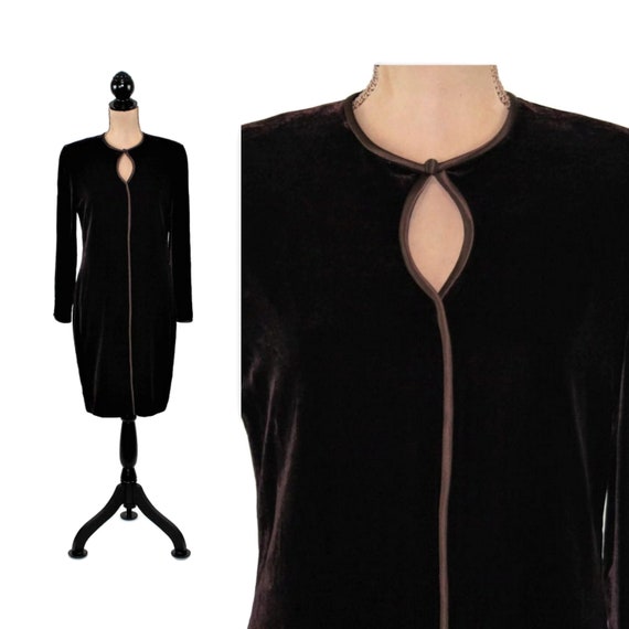 90s Dark Brown Velvet Dress Size 6, Long Sleeve Mi