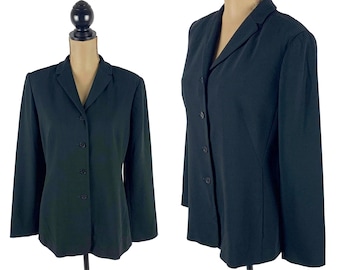 L 90s Minimalist Black Blazer Large, Lightweight Suit Jacket Size 12, Business Office 1990s Clothes Women, Vintage Clothing from ANN TAYLOR