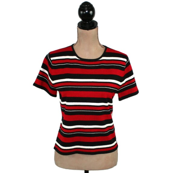 S-M 80s Striped Short Sleeve Knit Sweater Top, 19… - image 4