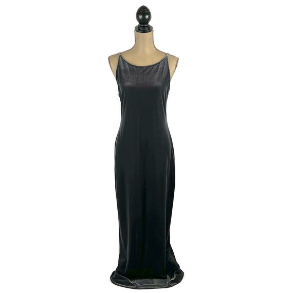 M 90s Dark Gray Velvet Maxi Dress Medium, Fitted … - image 4