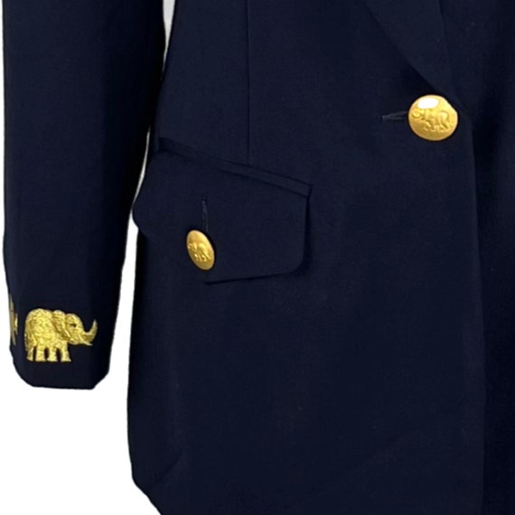 M-L 90s Elephant Embroidered Navy Blue Blazer wit… - image 5