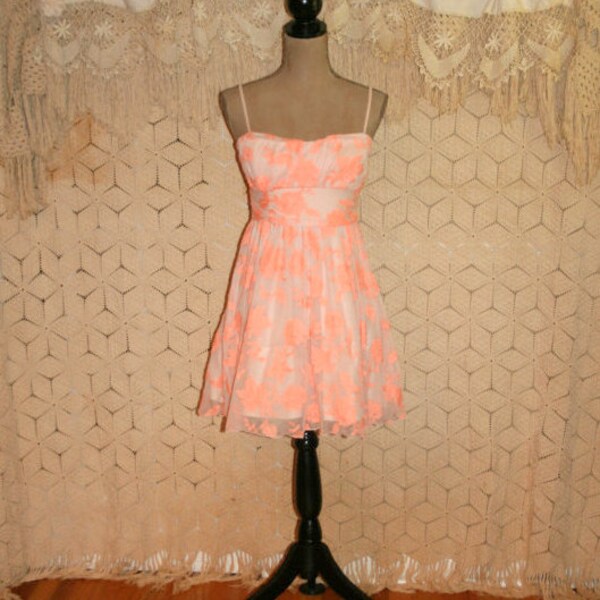 Peach Lace Dress Summer Dress Party Dress Spaghetti Strap Dress Fit and Flare Dress Short Prom Dress Size 4 Size 6 Small Womens Clothing