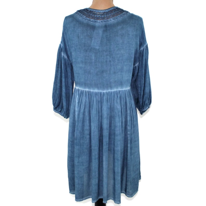 Blue Peasant Dress Women Rayon High Low Mini Midi Puffed Etsy