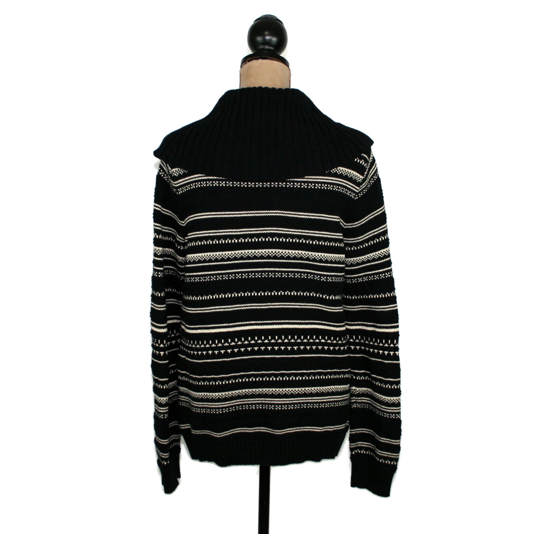 Black and White Striped Knit Cotton Sweater Women Large Cowl Etsy