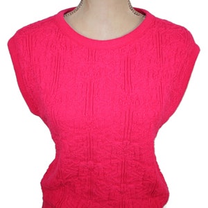 S-M 80s Sleeveless Sweater Vest, Hot Pink Raspberry Cotton Knit Top, Cap Sleeve Preppy Spring Clothes Women, Vintage 1980s Small Medium image 4