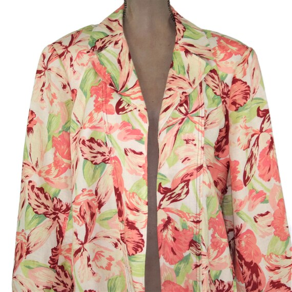 90s Y2K Plus Size Tropical Floral Jacket 2X, Orch… - image 2