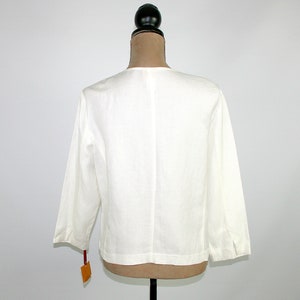 L Embellished White Linen Jacket Women Large, Lightweight Collarless with Pockets, Spring Summer Resort, 2000s Clothes Y2K Clothing Size 12 image 6