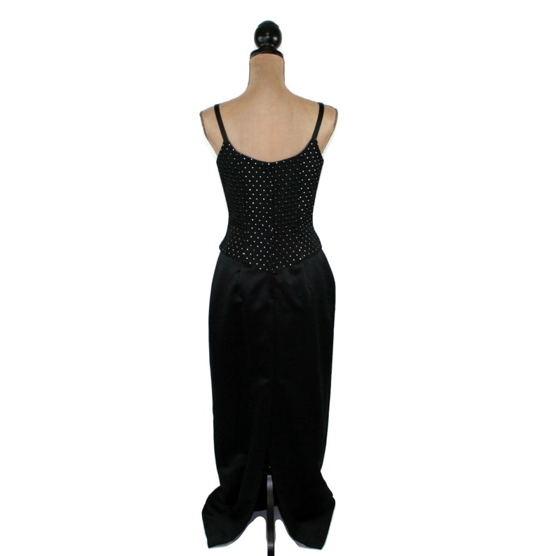 M 90s Formal Dress Medium Floor Length Black Evening Gown Metallic Silver Dot Rhinestone Jessica McClintock GUNNE SAX Vintage Clothing Women image 6