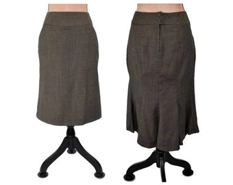 90s Y2K Fishtail Pencil Skirt XS Small, Wool Midi Skirt with Pockets, Straight Houndstooth Fall Winter Clothes Women Vintage BANANA REPUBLIC