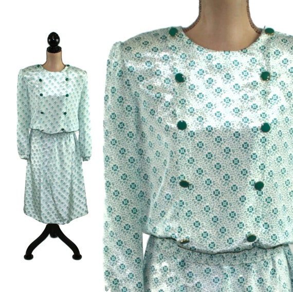M 80s Two Piece Blouse and Skirt Set, Polyester G… - image 1