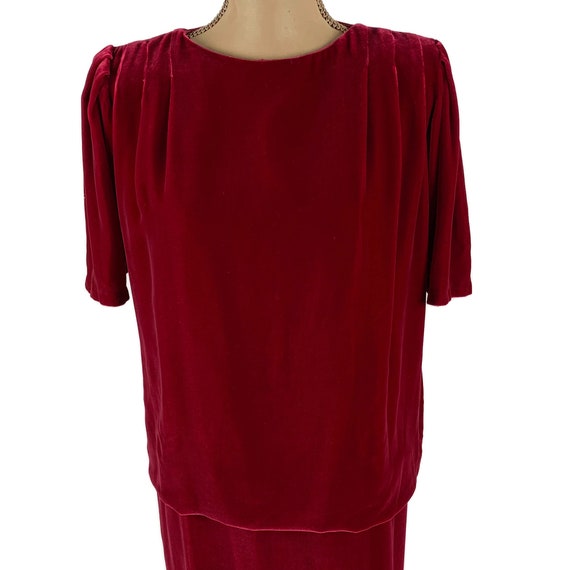 M Red Velvet Midi Dress Medium, 80s does 20s Styl… - image 3