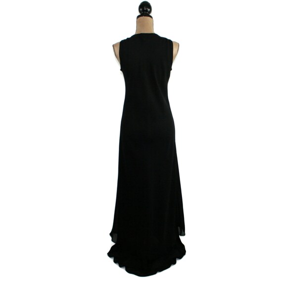 S-M 90s Long Black Chiffon Maxi Dress with Train,… - image 6