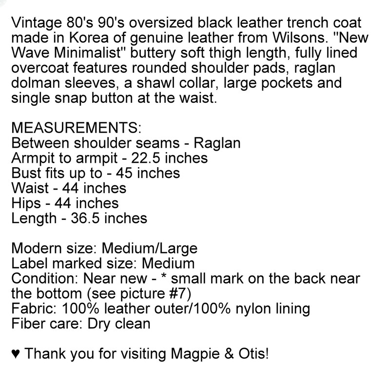 Vintage WILSONS Oversized Black Leather Coat Women, Round Shoulder Pad Dolman Sleeve 80s New Wave 90s Minimalist Trench Coat Medium to Large image 9