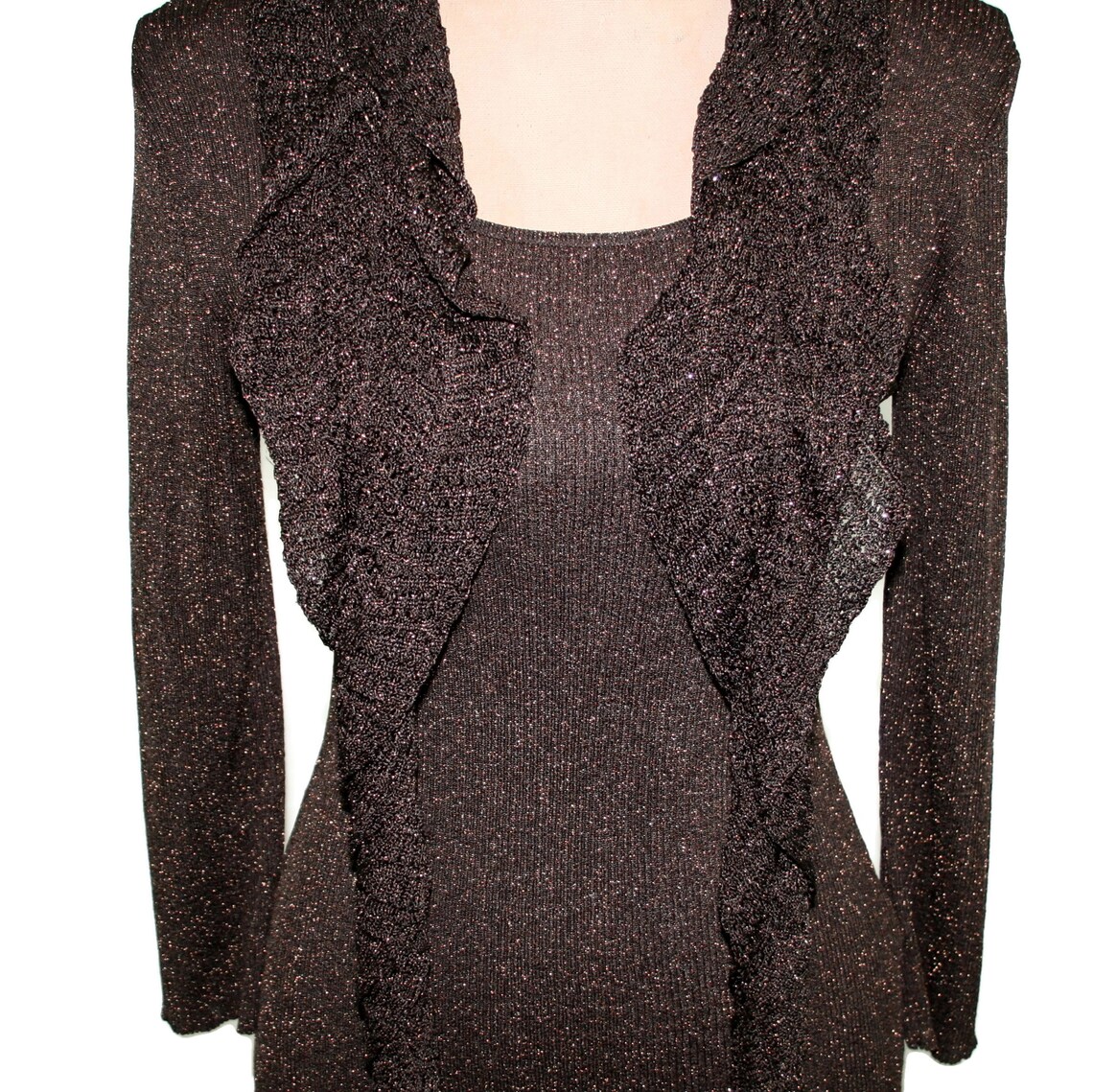 Metallic Copper and Brown Knit Long Sleeve Fitted Sweater Top Etsy