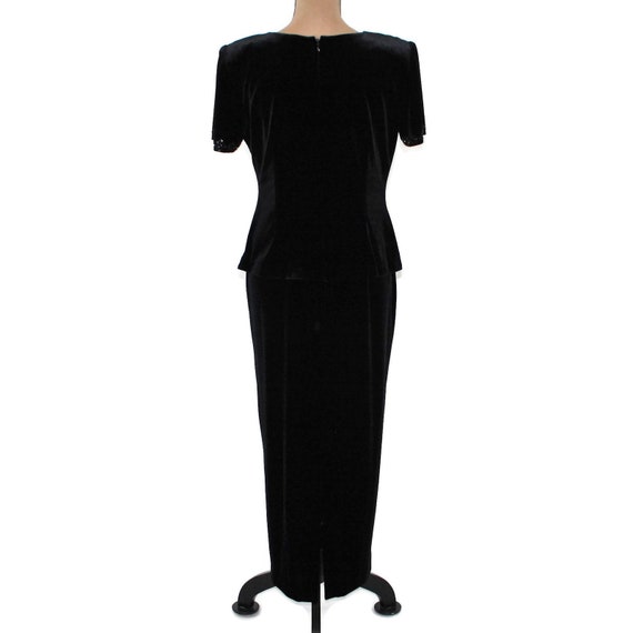 M 90s Black Velvet Dress Medium Petite, Maxi Bead… - image 6