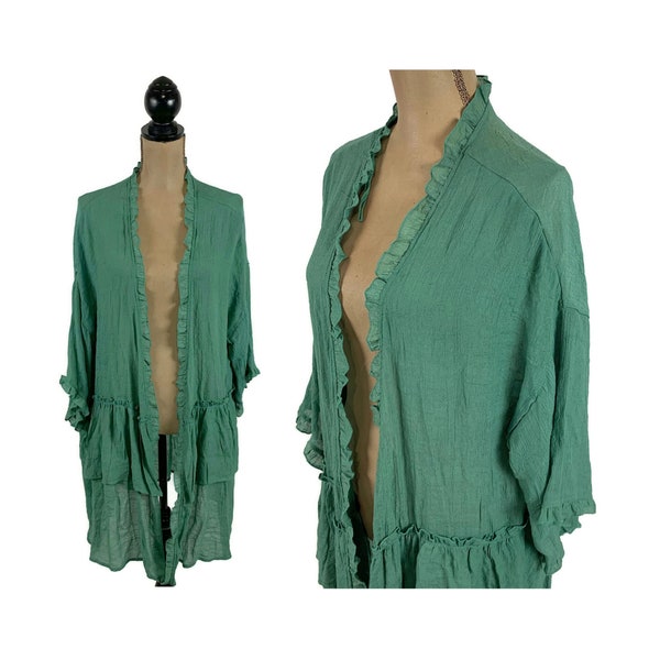 3/4 Sleeve Lightweight Cardigan, Duster Jacket Kimono, Cover Up Robe, Open Semi Sheer, Ruffled Romantic Boho Clothing, Hippie Clothes Women