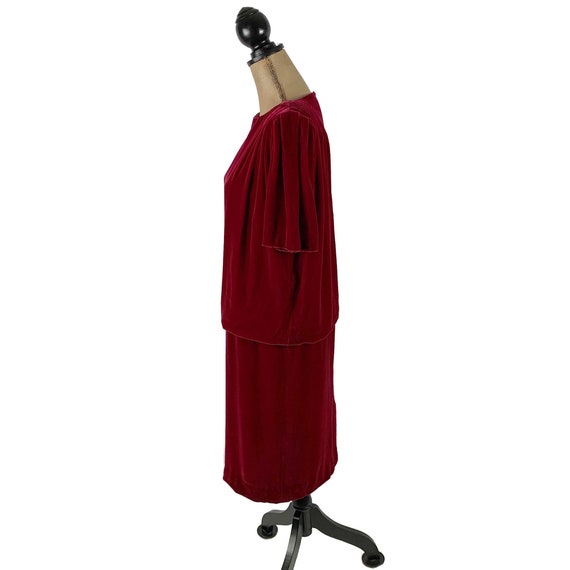 M Red Velvet Midi Dress Medium, 80s does 20s Styl… - image 5