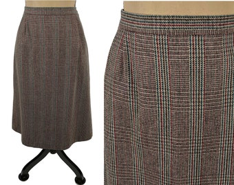 80s Plaid Skirt XL, Tweed Wool Blend ALine Midi with Pockets, 33" Waist Office Academia Fall Winter, 1980s Clothes Women Vintage Plus Size