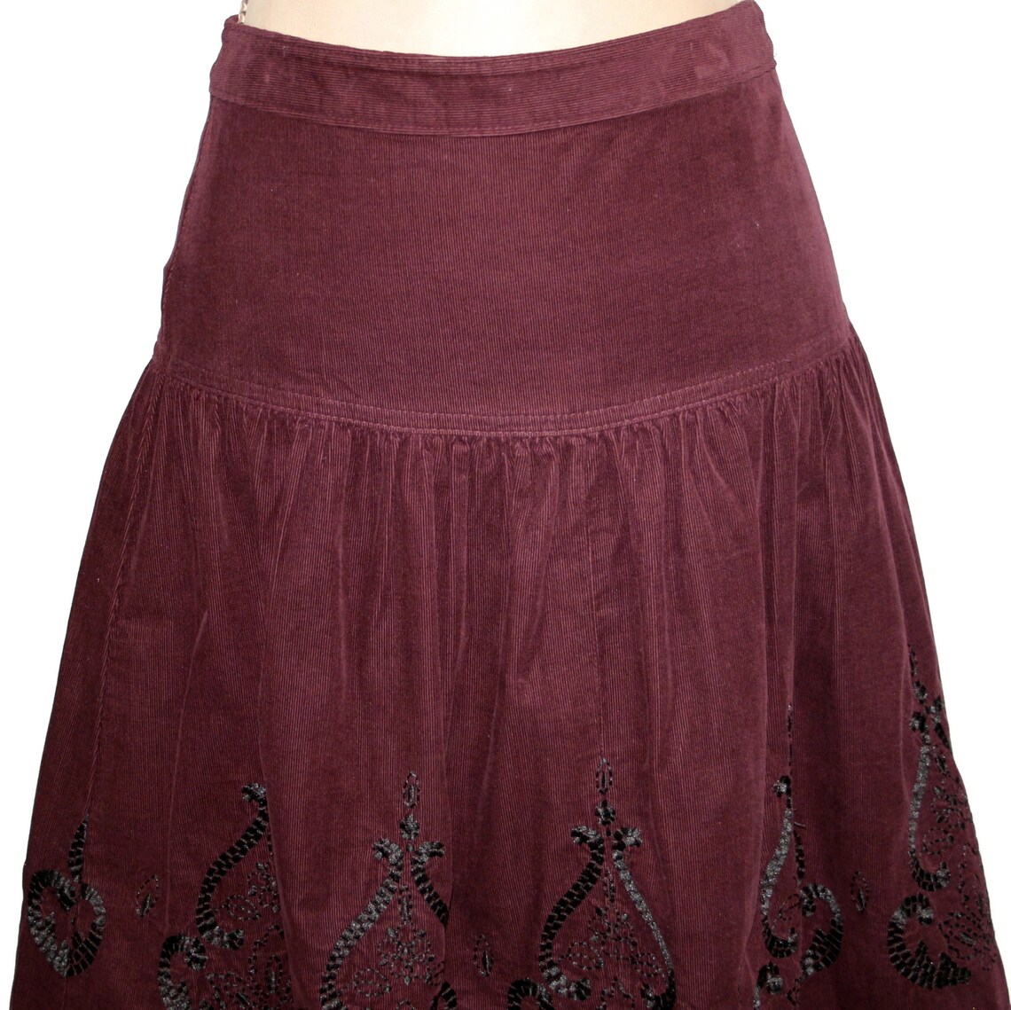 Purple & Black Embroidered Corduroy Midi Skirt Cotton Drop - Etsy