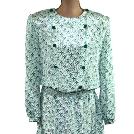 M 80s Two Piece Blouse and Skirt Set, Polyester G… - image 3