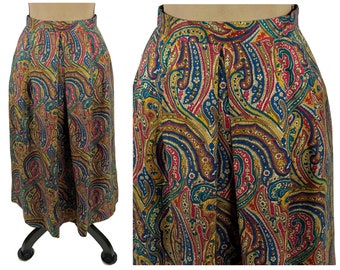 M 80s 90s Paisley Midi Skirt Medium, Bohemian High Waist Skirt with Pockets, Fall Clothes Women Vintage