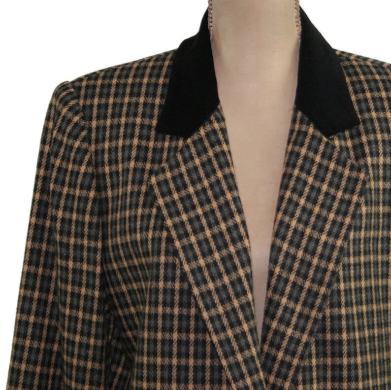 Vintage Clothing Sag Harbor Size 12 90s Plaid Blazer Jacket Women Large Black /& Tan Check Wool Blend Shoulder Pads Fall Winter Clothes