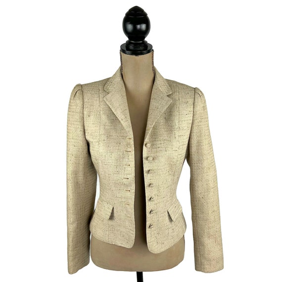 S 70s Tan Tweed Blazer Small, Fitted Tailored Sui… - image 6